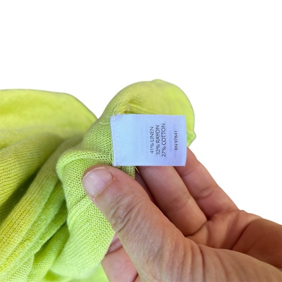 J. Jill Chartreuse Linen Blend Cardigan Sweater Lightweight Open Front - Picture 5 of 9